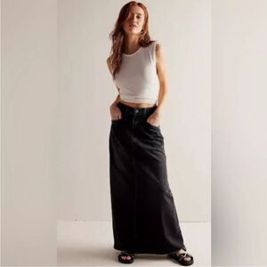 FREE PEOPLE WE THE FREE COME AS YOU ARE‎ DENIM MAXI SKIRT - BLACK 2